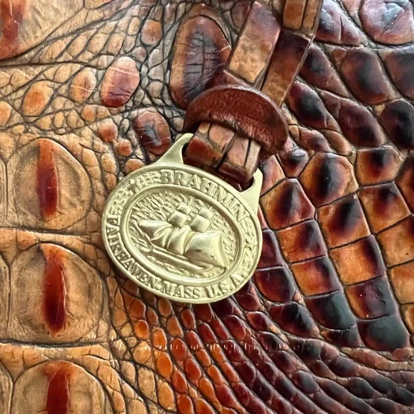 Brahmin Crocodile Embossed Brown Handbag - Picture 4 of 9